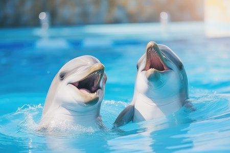 Joyful Dance of Dolphins: A Celebration of Marine Harmony and Play by Generative AIの素材