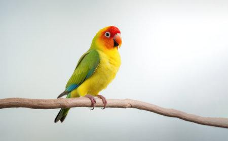 Vivid Lovebird Perching Gracefully - A Splash of Green and Yellow by Generative AIの素材