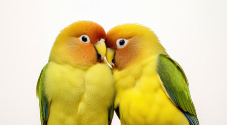 Intimate Moment Between Lovebird Pair in Tender Embrace - Captured by Generative AIの素材