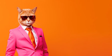 Chic Feline Executive in Vibrant Suit - Elegance and Whimsy Combined by Generative AIの素材