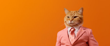 Chic Feline Executive in Vibrant Suit - Elegance and Whimsy Combined by Generative AIの素材