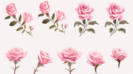 Assortment of Elegant Vector Roses in Full Bloom and Buds by Generative AIの素材