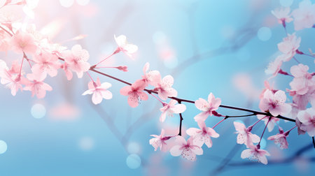 Serene Springtime Scene with Delicate Pink Cherry Blossoms by Generative AIの素材