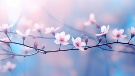 Serene Springtime Scene with Delicate Pink Cherry Blossoms by Generative AIの素材