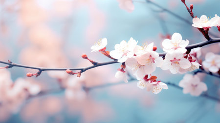 Serene Springtime Scene with Delicate Pink Cherry Blossoms by Generative AIの素材