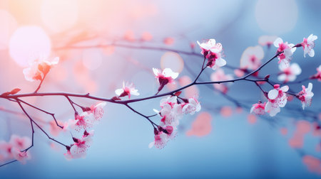 Serene Springtime Scene with Delicate Pink Cherry Blossoms by Generative AIの素材