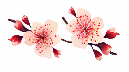 Stylized Cherry Blossom Duo on White - Spring's Artful Bloom by Generative AIの素材