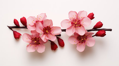Stylized Cherry Blossom Duo on White - Spring's Artful Bloom by Generative AIの素材