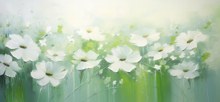 Sunny Whisper of White Blooms: A Gentle Acrylic Floral Painting by Generative AIの素材