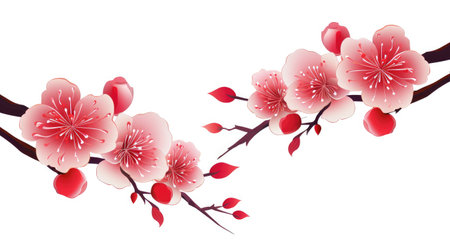 Stylized Cherry Blossom Duo on White - Spring's Artful Bloom by Generative AIの素材