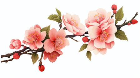 Stylized Cherry Blossom Duo on White - Spring's Artful Bloom by Generative AIの素材