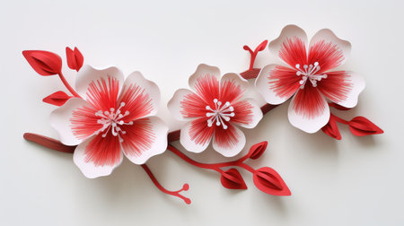 Stylized Cherry Blossom Duo on White - Spring's Artful Bloom by Generative AIの素材