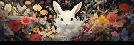Enchanted Meadow: A White Rabbit's Haven Among Vibrant Wildflowers by Generative AIの素材
