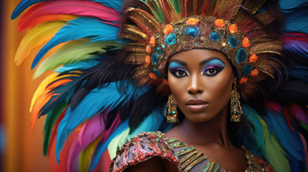 Radiant Carnival Queen: A Tapestry of Feathers and Fashion by Generative AIの素材