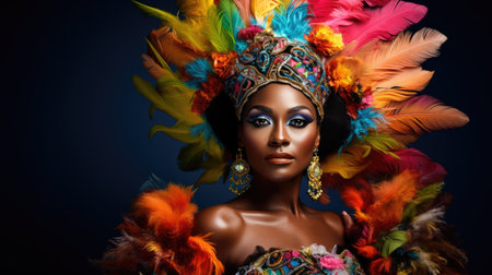 Radiant Carnival Queen: A Tapestry of Feathers and Fashion by Generative AIの素材