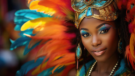 Radiant Carnival Queen: A Tapestry of Feathers and Fashion by Generative AIの素材