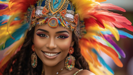 Radiant Carnival Queen: A Tapestry of Feathers and Fashion by Generative AIの素材