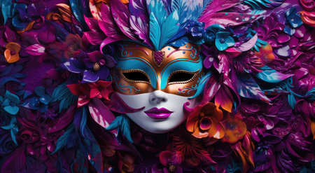 Whimsical Masquerade: A Symphony of Colors and Mystery by Generative AIの素材