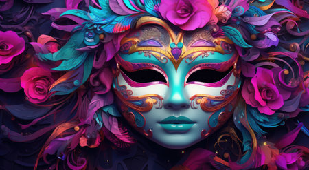 Whimsical Masquerade: A Symphony of Colors and Mystery by Generative AIの素材
