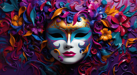 Whimsical Masquerade: A Symphony of Colors and Mystery by Generative AIの素材