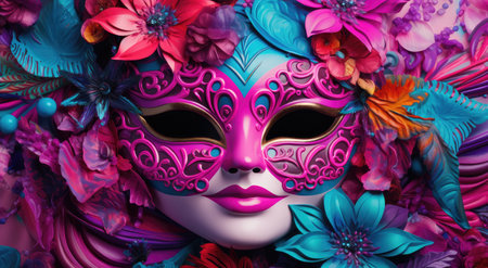 Whimsical Masquerade: A Symphony of Colors and Mystery by Generative AIの素材