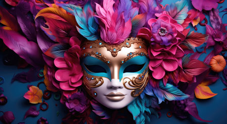 Whimsical Masquerade: A Symphony of Colors and Mystery by Generative AIの素材