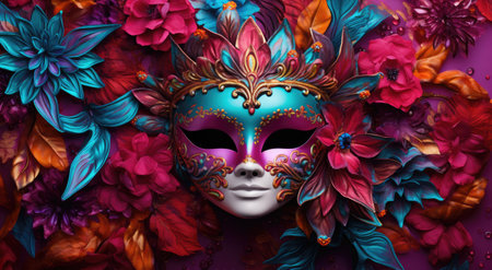 Whimsical Masquerade: A Symphony of Colors and Mystery by Generative AIの素材