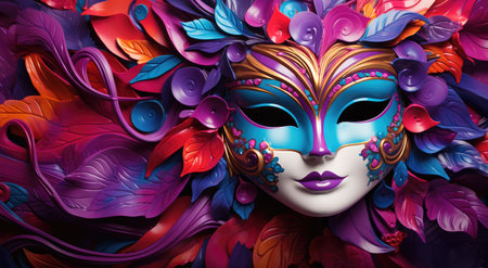 Whimsical Masquerade: A Symphony of Colors and Mystery by Generative AIの素材