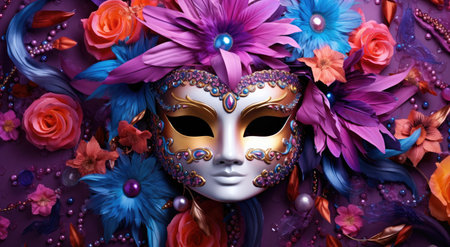 Whimsical Masquerade: A Symphony of Colors and Mystery by Generative AIの素材