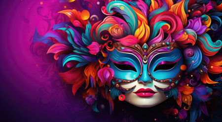 Whimsical Masquerade: A Symphony of Colors and Mystery by Generative AIの素材