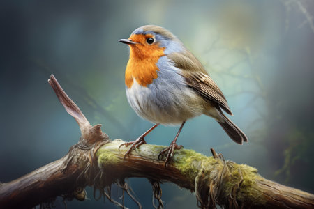 Serene Robin Perched Amidst Forest Splendor: Capturing Nature's Essence by Generative AIの素材