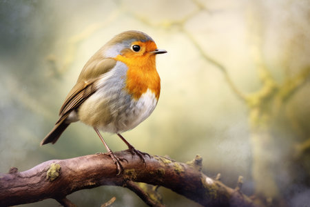 Serene Robin Perched Amidst Forest Splendor: Capturing Nature's Essence by Generative AIの素材