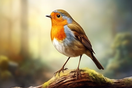 Serene Robin Perched Amidst Forest Splendor: Capturing Nature's Essence by Generative AIの素材
