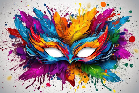 Splash of Colors: Artistic Carnival Mask with Vibrant Feathers by Generative AIの素材