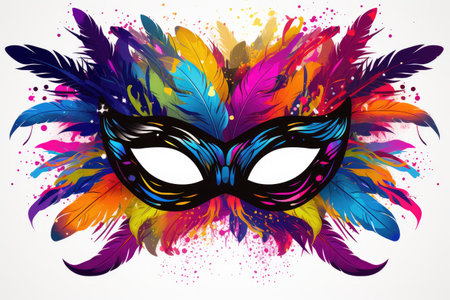 Splash of Colors: Artistic Carnival Mask with Vibrant Feathers by Generative AIの素材