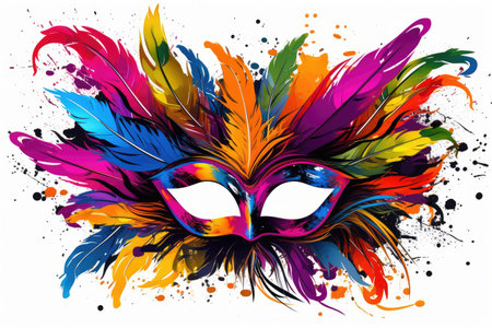 Splash of Colors: Artistic Carnival Mask with Vibrant Feathers by Generative AIの素材