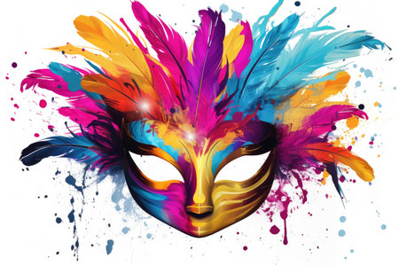 Splash of Colors: Artistic Carnival Mask with Vibrant Feathers by Generative AIの素材