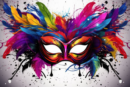 Splash of Colors: Artistic Carnival Mask with Vibrant Feathers by Generative AIの素材