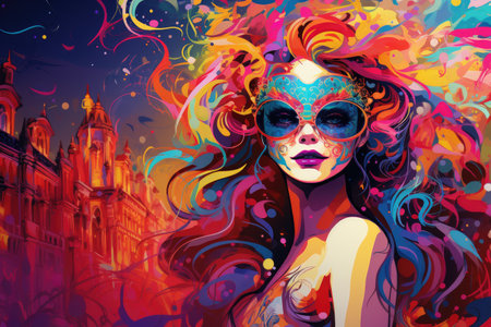 Vibrant Masquerade: Artistic Vision of Urban Carnival Beauty by Generative AIの素材