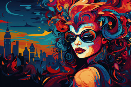 Vibrant Masquerade: Artistic Vision of Urban Carnival Beauty by Generative AIの素材