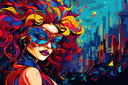 Vibrant Masquerade: Artistic Vision of Urban Carnival Beauty by Generative AIの素材