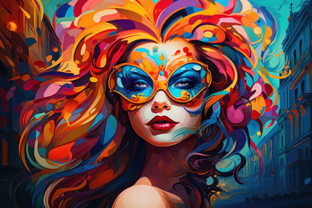 Vibrant Masquerade: Artistic Vision of Urban Carnival Beauty by Generative AIの素材