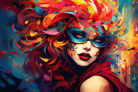 Vibrant Masquerade: Artistic Vision of Urban Carnival Beauty by Generative AIの素材