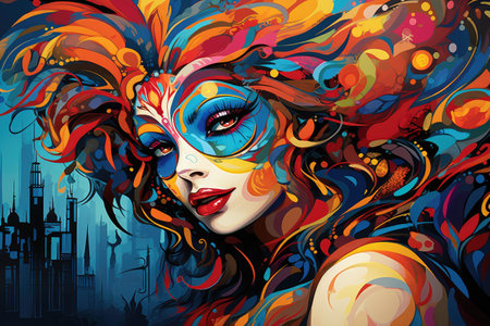 Vibrant Masquerade: Artistic Vision of Urban Carnival Beauty by Generative AIの素材