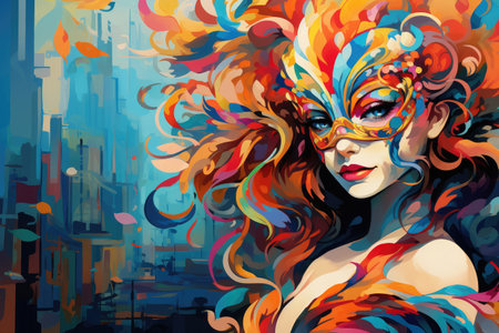 Vibrant Masquerade: Artistic Vision of Urban Carnival Beauty by Generative AIの素材