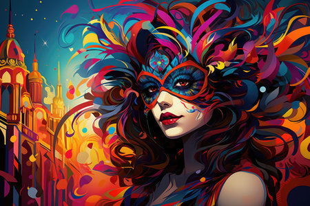 Vibrant Masquerade: Artistic Vision of Urban Carnival Beauty by Generative AIの素材