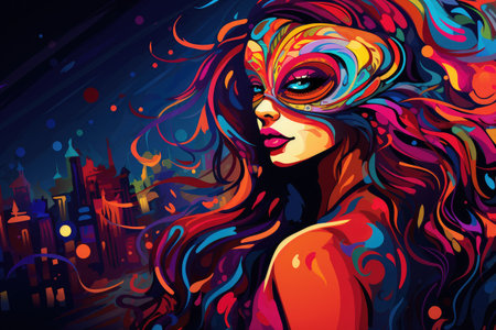 Vibrant Masquerade: Artistic Vision of Urban Carnival Beauty by Generative AIの素材
