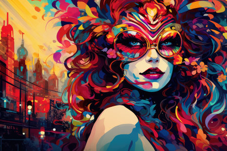 Vibrant Masquerade: Artistic Vision of Urban Carnival Beauty by Generative AIの素材