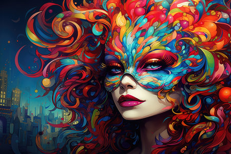 Vibrant Masquerade: Artistic Vision of Urban Carnival Beauty by Generative AIの素材