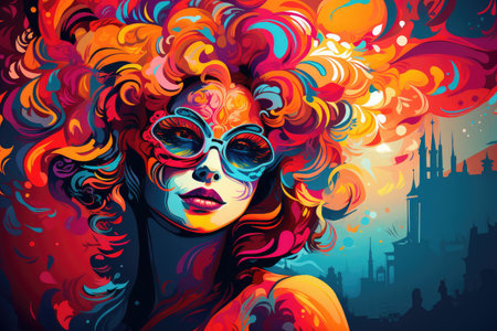 Vibrant Masquerade: Artistic Vision of Urban Carnival Beauty by Generative AIの素材